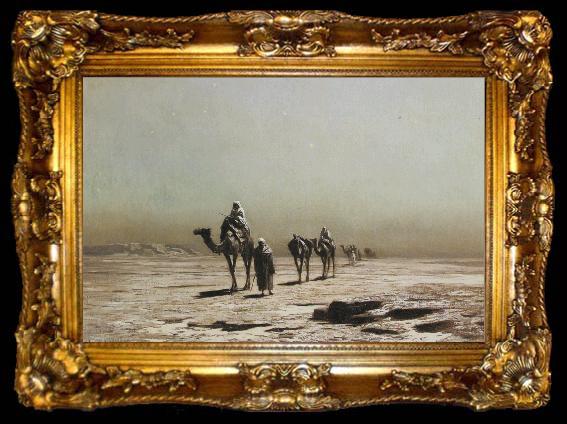 framed  Ludwig Hans Fischer An Arab Caravan at Dusk., ta009-2